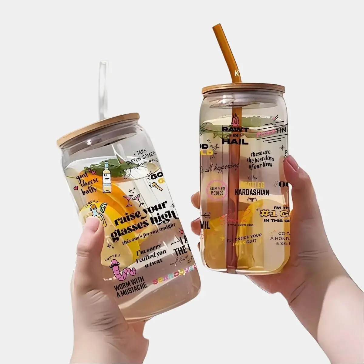 แก้วมินิมอล DIY พร้อมหลอด ขนาด 500 ml สำหรับใส่กาแฟ ชา น้ำผลไม้