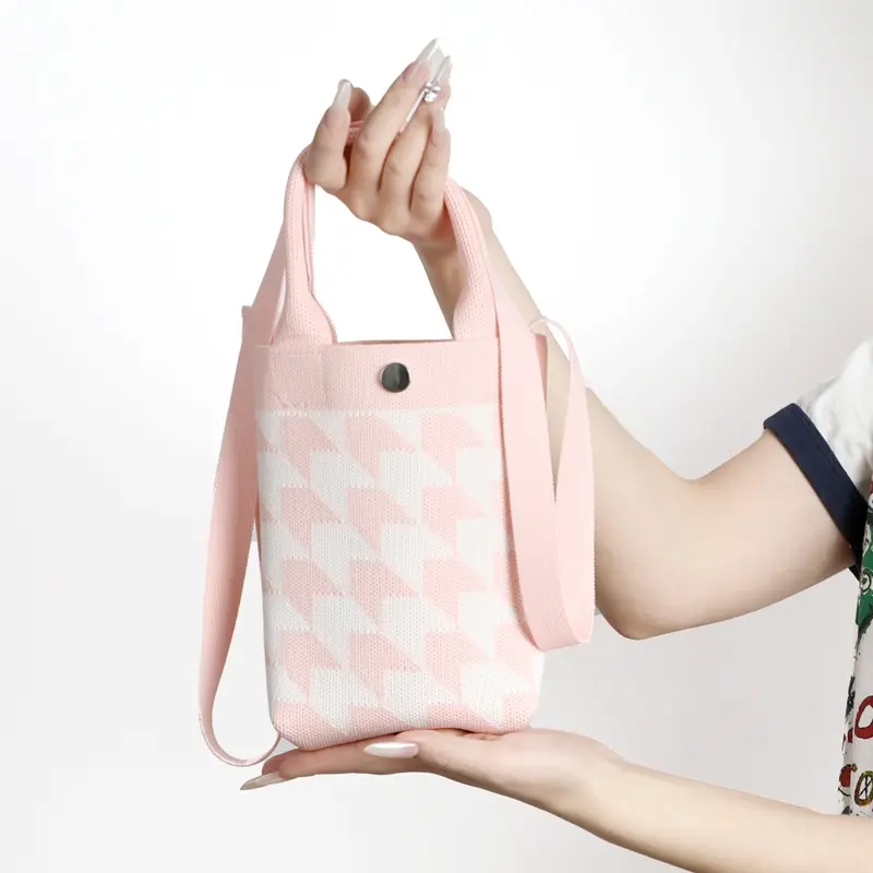 Knitted Mini Sling Bag Premium Tas HP Rajut Selempang Wanita Korean Style MOTIF WALLET - T215 Pink 3