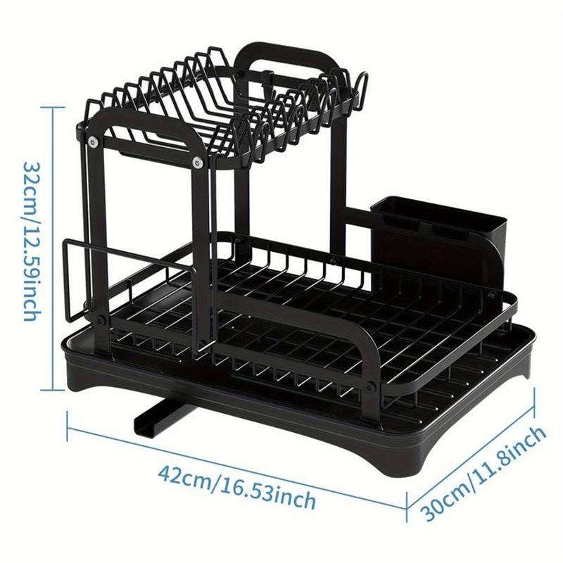 Product Introduction of Kitchen Dish Drainer Rack, 1/2 Counts Countertop Double Layer Dish Drying Rack with Utensils Holder, Kitchen Utensil Rack, Bowl Cup Holder, Kitchen Organizer 1