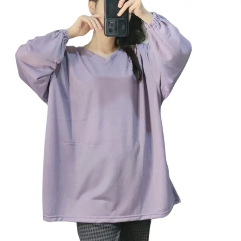 FL / Lengan Panjang Karet Atasan Vneck Center Ld 130-140 cm / Atasan Vneck Center Lengan Panjang Karet Vneck Center Hijab Friendly Wanita Polos 2