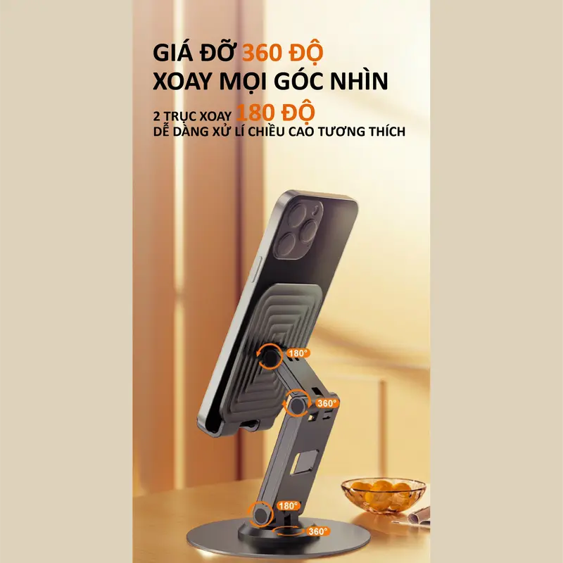 Giá đỡ điện thoại, ipad đế kim loại xoay 360 độ gấp gọn tiện dụng, phụ kiện giá kê cho phone, ipad 2