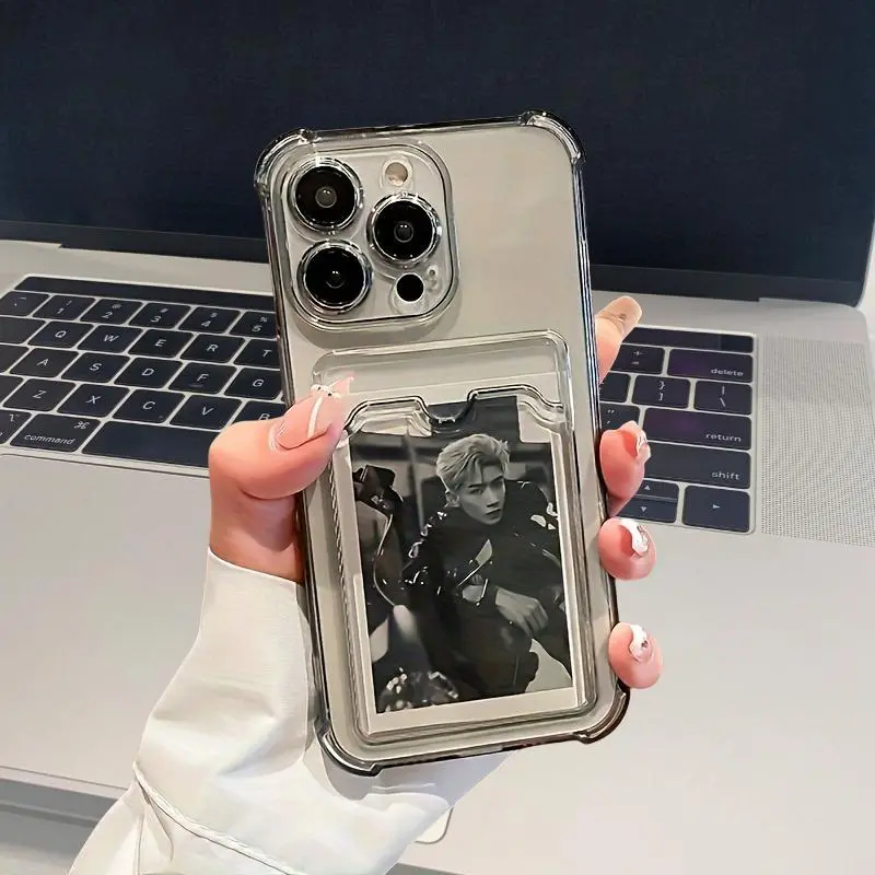 Clear Phone Case with Card Slot, Transparent Phone Protective Cover, Phone Accessories Compatible with iPhone 11 12 13 14 15 Pro Max, Casing