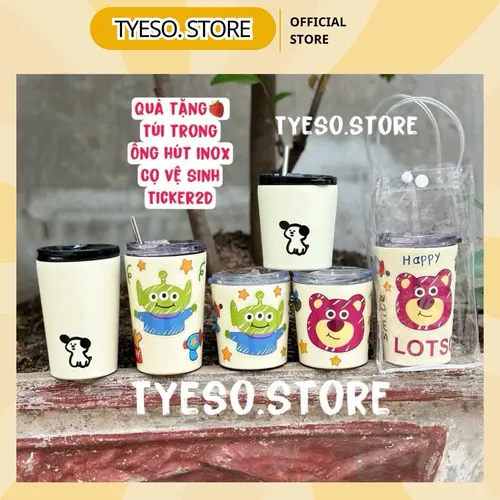 [Mua một ly Tặng Túi+Ống Hút inox+Cọ Vệ Sinh] Ly Giữ Nhiệt Gấu Dâu 260ml - 350Ml Tặng Kèm Túi Đựng + Ống Hút