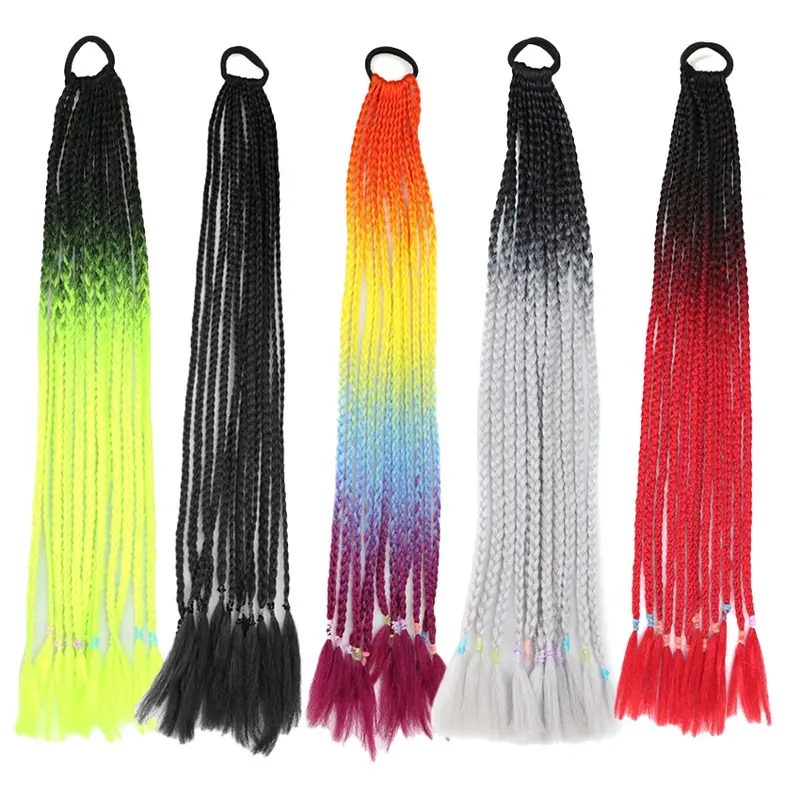 Wig Rambut Sintetis Palsu Extension Model Kepang Panjang 60Cm Warna Warna Ombre Gaya Hip Hop Untuk Wanita 2