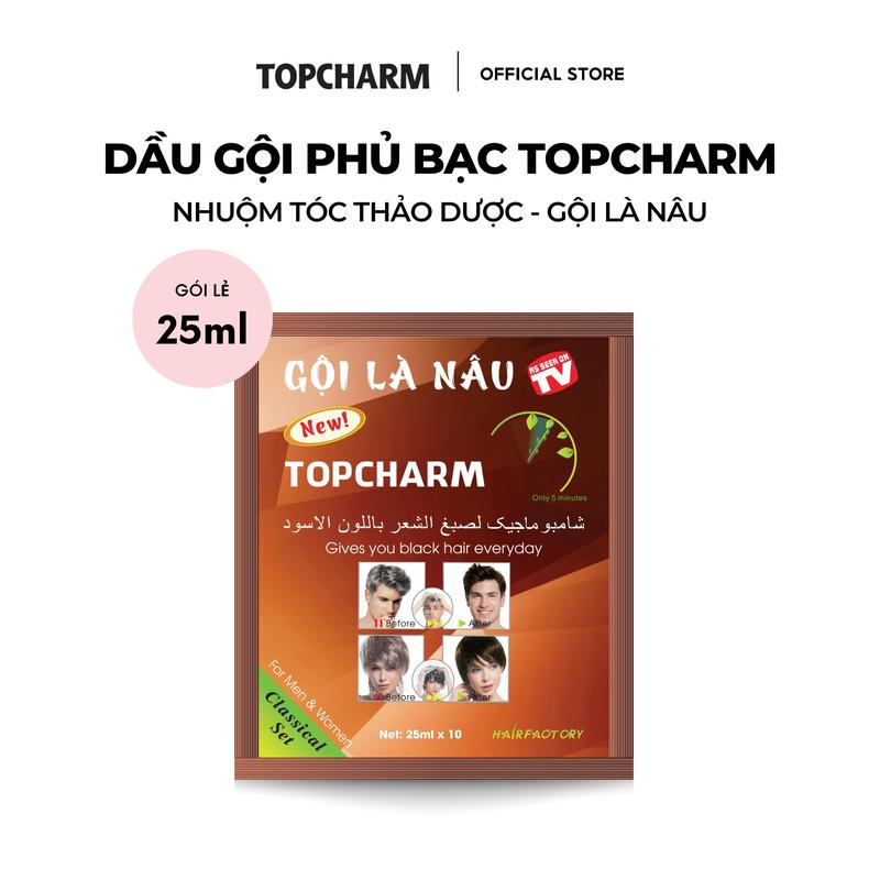 1 GÓI TRẢI NGHIỆM Dầu Gội Phủ Bạc TOPCHARM Nhuộm Nâu Tóc Phục Hồi Hư Tổn Gói Lẻ Nhuộm Tóc Đổi Màu Tóc Nữ