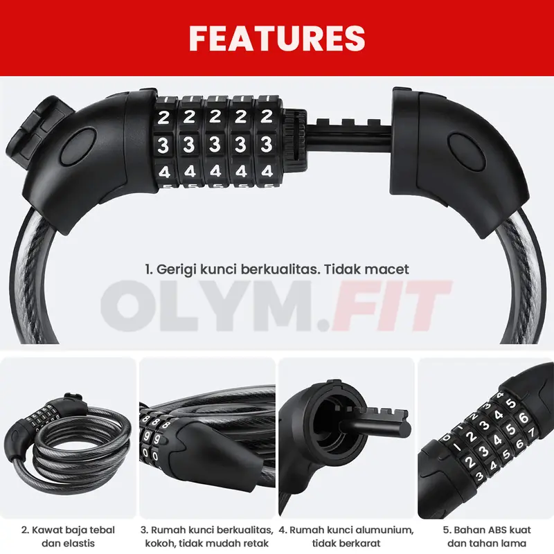 Kunci Gembok Sepeda 4 5 Digit Kombinasi Anti Maling Key Lock MTB Road Bike Seli Lipat 6