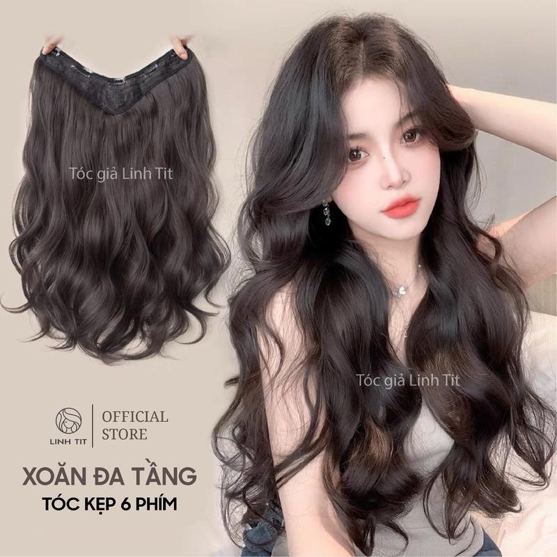 [ BẢN NÂNG CẤP 2025 ] Tóc kẹp nối 6 phím dáng XOĂN SÓNG ĐA TẦNG , XOĂN CAO độ dài 50cm chất tơ lụa cao cấp CHỐNG RỐI - Toc Gia Linh Tit