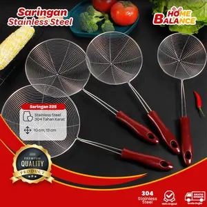HomeBalance - Saringan Gorengan Stainless Steel Gagang Merah Saringan Minyak Serbaguna - 332