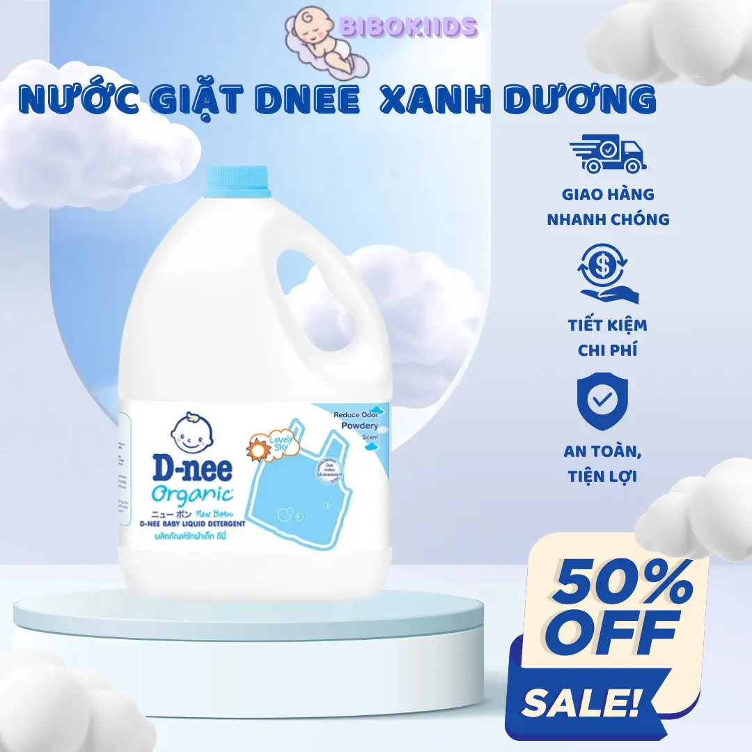 Nước giặt quần áo Dnee Thái Lan 3000ml cho bé -Công ty Đại Thịnh (xanh dương) hương phấn nụ