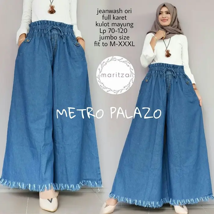 KULOT JEANS RAWIS WANITA MUAT BB 40-100 KG Melar Nyaman Panjang Celana Kulot Jumbo Rawis Karet Soft 4