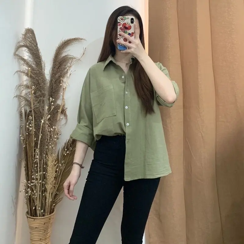 Kemeja linen lengan panjang oversize olivia shrit hijau rami mocca katun premium Baju Wanita Atasan
