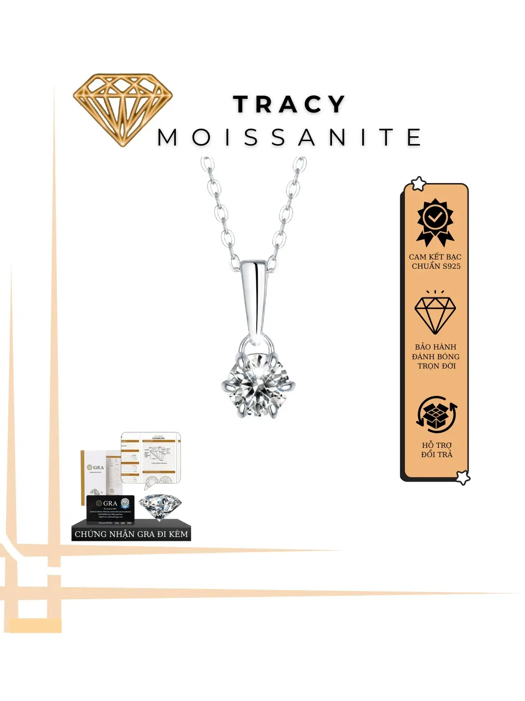 1CARAT [Moissanite] , Dây chuyền Teardrop Moissanite, Bạc s925 si vàng trắng 18k,Sang Trọng, Tinh Tế, Kiểm Đinh GRA