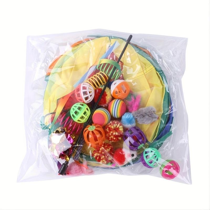 Product Introduction of Interactive Cat Toy Set, 24pcs/set Cat Teaser Toy, Including Tunnel, Ball, Mouse, Spring & Hollow Ball, Indoor Pet Supplies, Christmas Gift 1