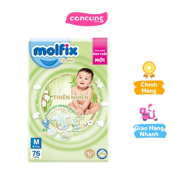 Bỉm tã dán Molfix thiên nhiên size M 6-11kg 76 miếng (giao bao bì ngẫu nhiên)