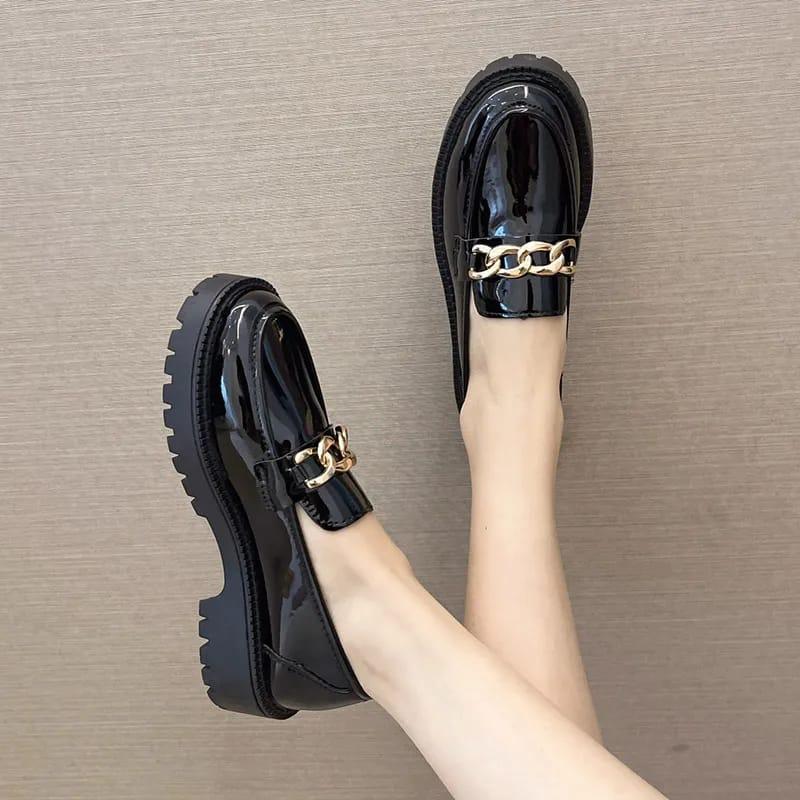 Flash Sale Sepatu Docmart Wanita Kerja Kuliah Sekolah Hak Datar Terbaru Flat Shoes Fashion Premium Import Slip On Cewek Oxpord Kasual Musim Semi BISA COD Hitam Perempuan 2