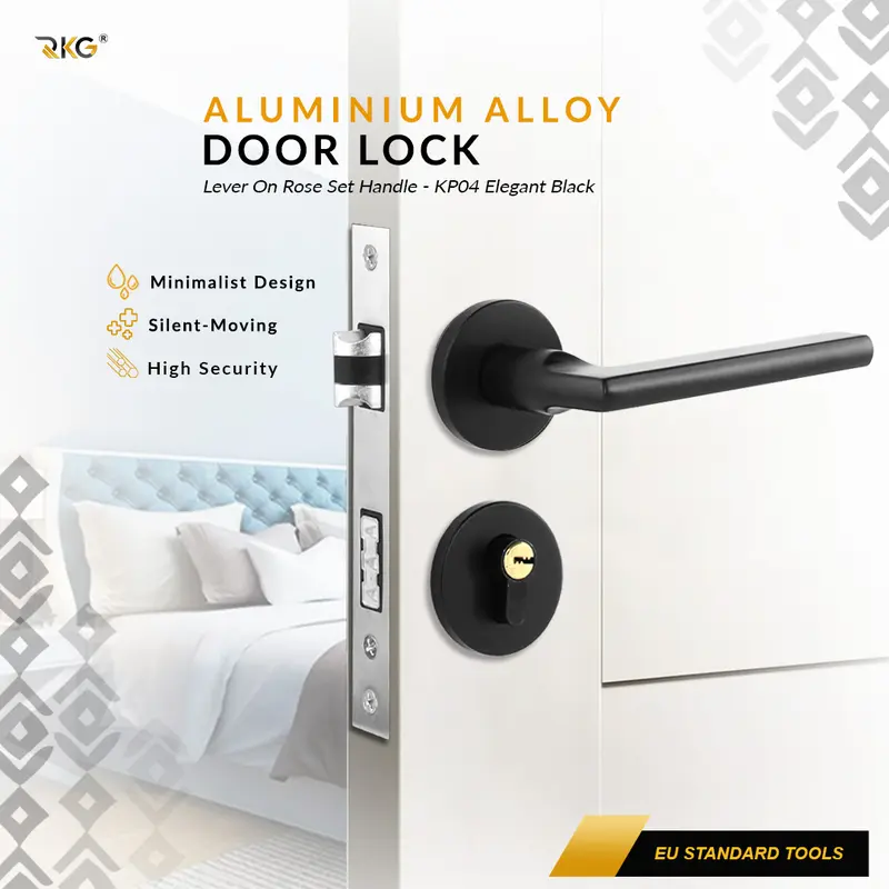 Kunci Pintu Rumah Pisah Elegant Black Flat Handle Body Silent Door Lock Set 0