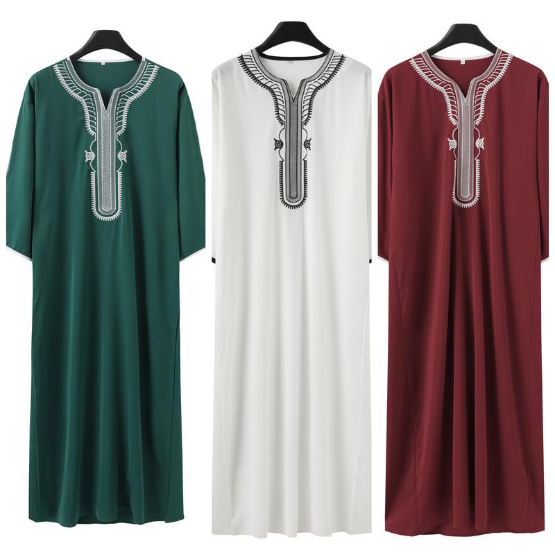 Product Introduction of New Islamic Men's Short Sleeve Embroidered Moroccan Loose Ethnic Style Arabic Robe 2