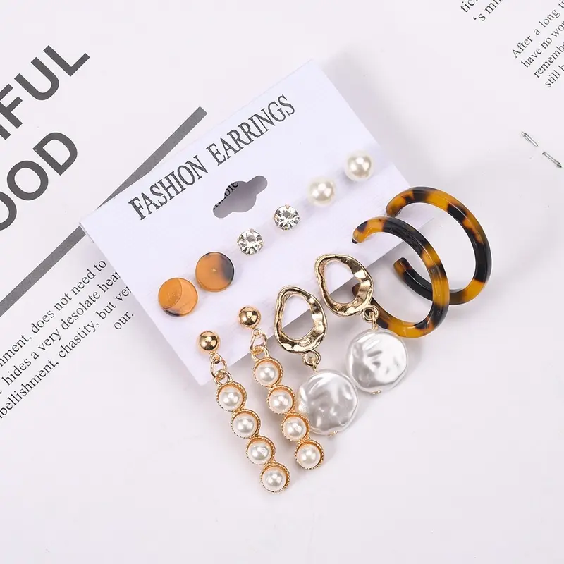 AP08-5 Anting Paket 6 Pasang Set Stud Hooks Anting Fashion Gaya Wanita Korea For Unhijab or Hijab Friendly 1