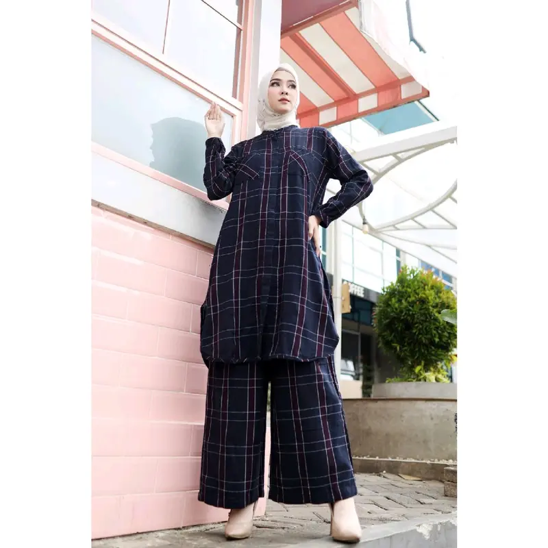 ONE SET FLANEL KOTAK,SETELAN TUNIK WANITA BAHAN FLANEL KOTAK 1
