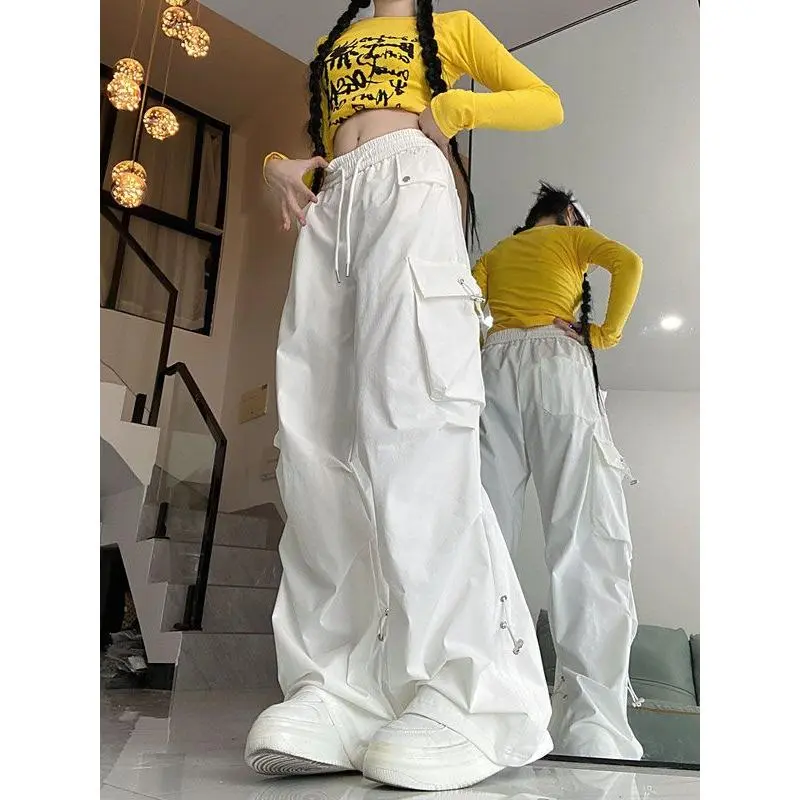 Quần Túi Hộp Dành Cho Nữ, Phong Cách Mỹ, Xếp Ly Trắng, Dáng Rộng Vừa Vặn, Quần Thường Ngày Cạp Cao Phong Cách Hàn Quốc, Quần Thường Ngày Hip Hop Đường Phố Cao Cấp, Thích Hợp Cho Mùa Xuân Và Mùa Thu, Cô Gái Nóng Bỏng Women Pants Lưng Cao