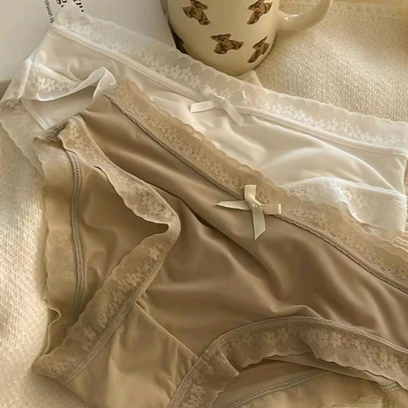 Set 10 quần lót nữ mix màu ( có tách lẻ 5) chất su lụa tàng hình, mềm mại thoáng mát viền ren tinh tế đính nơ dễ thương Women Cotton kimyen bikini 4