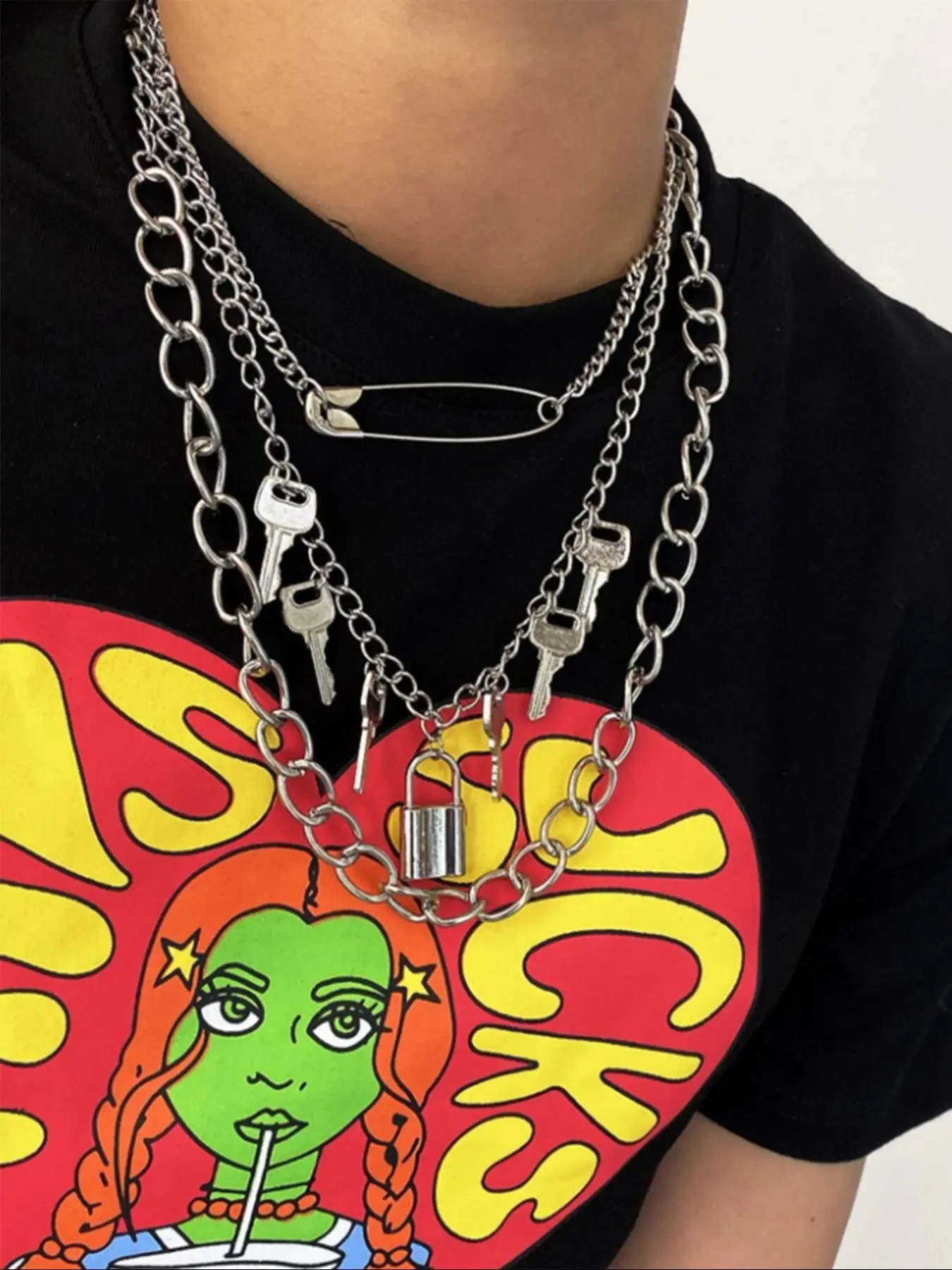 Punk Style Lock & Key Design Pendant Necklace & Chain Necklace, Fashion Necklace Set for Party, Daily Decor, Trendy All-match & Exquisite Jewelry for Gift