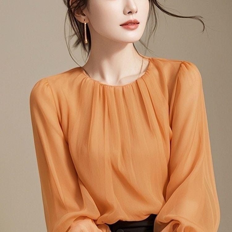 Áo Dài Tay Đẹp Phong Cách Pháp, Màu Trơn Dành Cho Nữ, Hàng Mới Về Mùa Thu 2024, Áo Sơ Mi Nhỏ Thanh Lịch, Áo Voan Phổ Biến, Thích Hợp Cho Phụ Nữ, 1 / 2 Cỡ 8