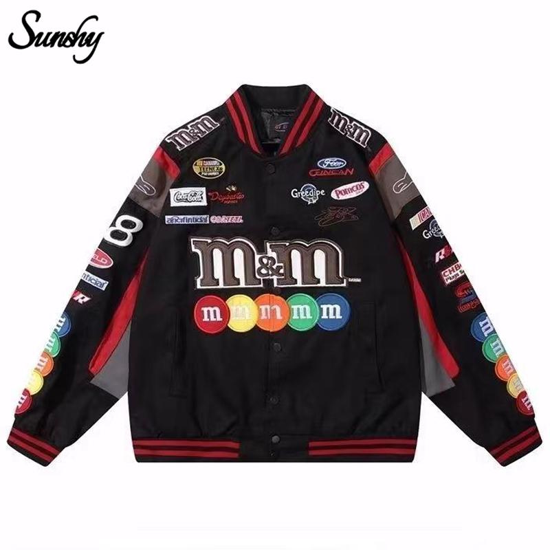 SUNSHY M&M American Embroidered Vintage Couple Motorcycle Jacket ...