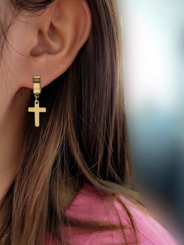 1 Pair Unisex Street Style Simple Plain Cross Design Dangle Earrings, All-match Trendy Dangle Earrings, Fashionable Jewelry for Women and Men for Daily Decoration 8