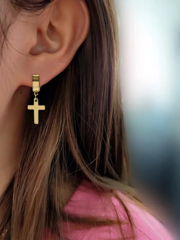 1 Pair Unisex Street Style Simple Plain Cross Design Dangle Earrings, All-match Trendy Dangle Earrings, Fashionable Jewelry for Women and Men for Daily Decoration 8