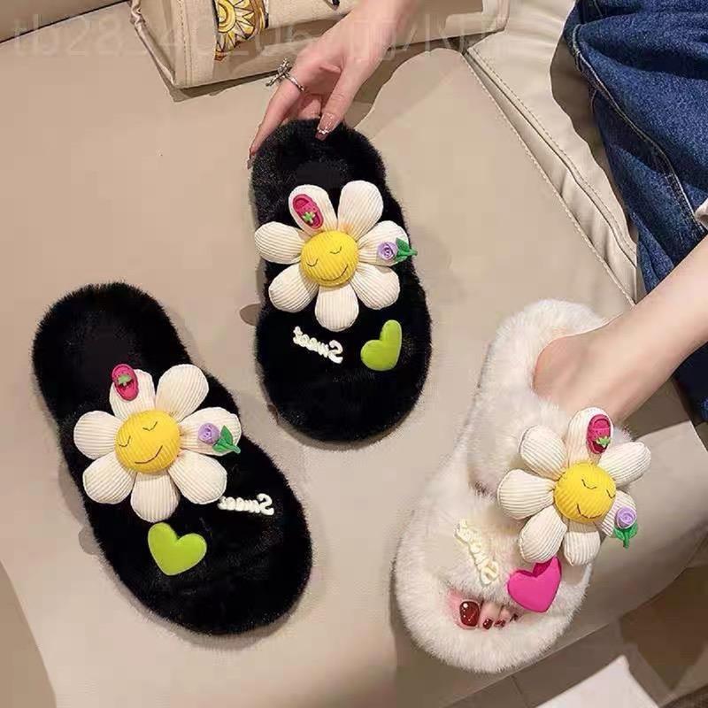 DÉP LÔNG, DÉP BÔNG BẢN 2 QUAI GẮN HOA MẶT CƯỜI ĐẾ CHUẨN 5CM MẪU 2025 (LOẠI 1) DéP Nữ Slipper Women Có Quai
