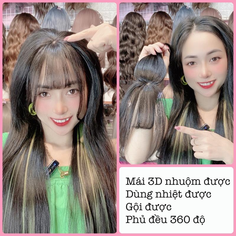 Tóc giả, tóc mái giả 3d đẹp. Ko lộ, nhuộm được, nhìu màu. Tặng ống lô Phụ nữ Tóc giả