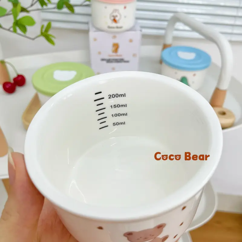 Hũ Sứ Chia Vạch Cocobear Nấu Đồ Ăn Dặm, Trữ Đông Thức Ăn Cho Bé ( Bát Sứ, Thố Sứ ) Kèm Nắp Đậy 5