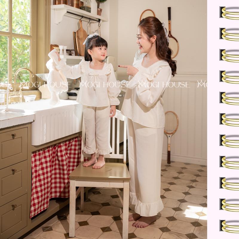 Đồ Ngủ Đôi Mẹ & Bé - DAISY SET, Đồ Ngủ Thu Đông Chất Đũi Mềm Thoáng Mát, Bé 1-5 Tuổi MOGI HOUSE 5