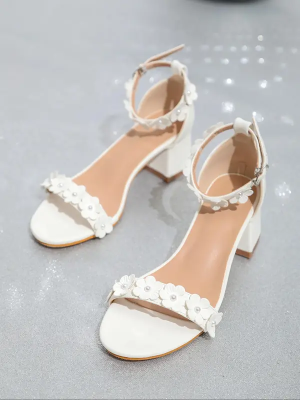 Women's Fashionable Flower Decorated Stiletto Heeled Sandals, Elegant Round Toe High Heel Sandals for Party, Daily Clothing Decor for Women & Girls, Footwear 3