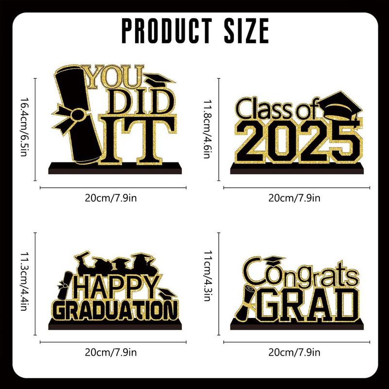 Graduation Themed Wooden Table Centerpiece, 4 Counts/set Class Of 2025 Congrats Grad Letter Pattern Ornament, Graduation Decorations for Home Party School 1