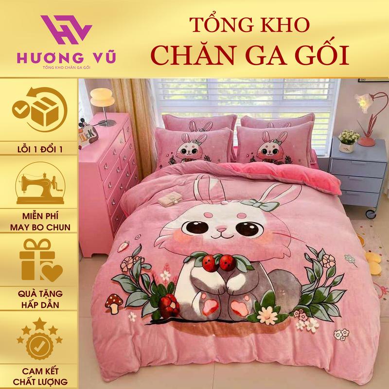 Bộ vỏ Chăn Ga gối Nỉ Nhung 5D Hoạt Hình Mềm Mịn có Ga Giường Nỉ Nhung Vỏ Chăn Có Khoá Lồng Ruột Cỡ Lớn 2m*2m3 chăn  ấm