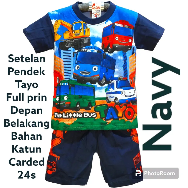 setelan pendek anak laki-laki tayo full prin 3-9 tahun 1