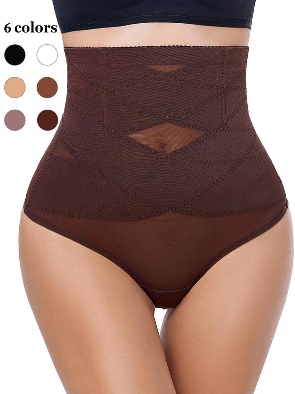Women's Contrast Mesh Shapewear Thong, Breathable High Waist Shapewear Bottom for Daily Wear, Tummy Control Butt Lifter, Minimalist Basic Underwear 1