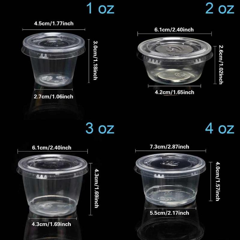  100 Hũ sốt 2oz or 3oz or 1oz có nắp Hộp Nhựa Đựng Nước Chấm Tương Ớt Tương Cà Nước Sốt Gia Vị 
