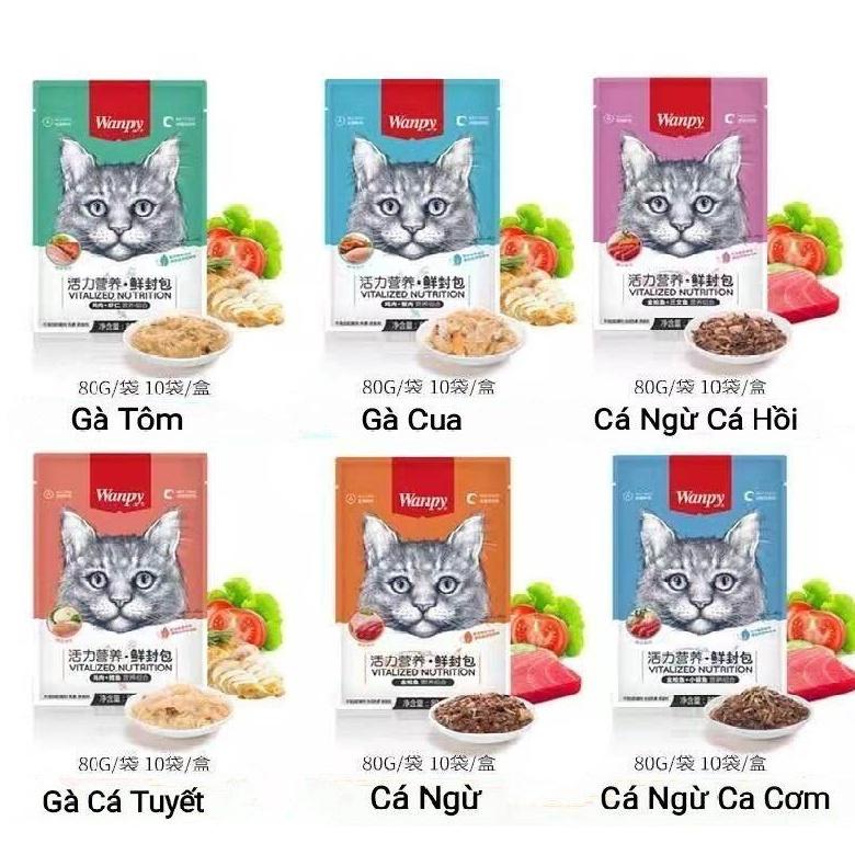 COMBO 10 GÓI PATE CHO MÈO WANPY GÓI 80G MIX VỊ 2