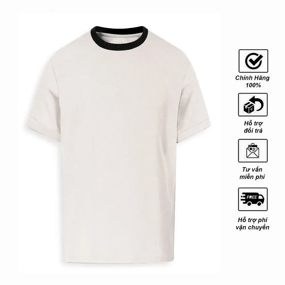 Áo thun nam tay ngắn cổ tròn AREMI chất liệu cotton co giản thiết kế họa tiết dệt tinh tế ATS0086