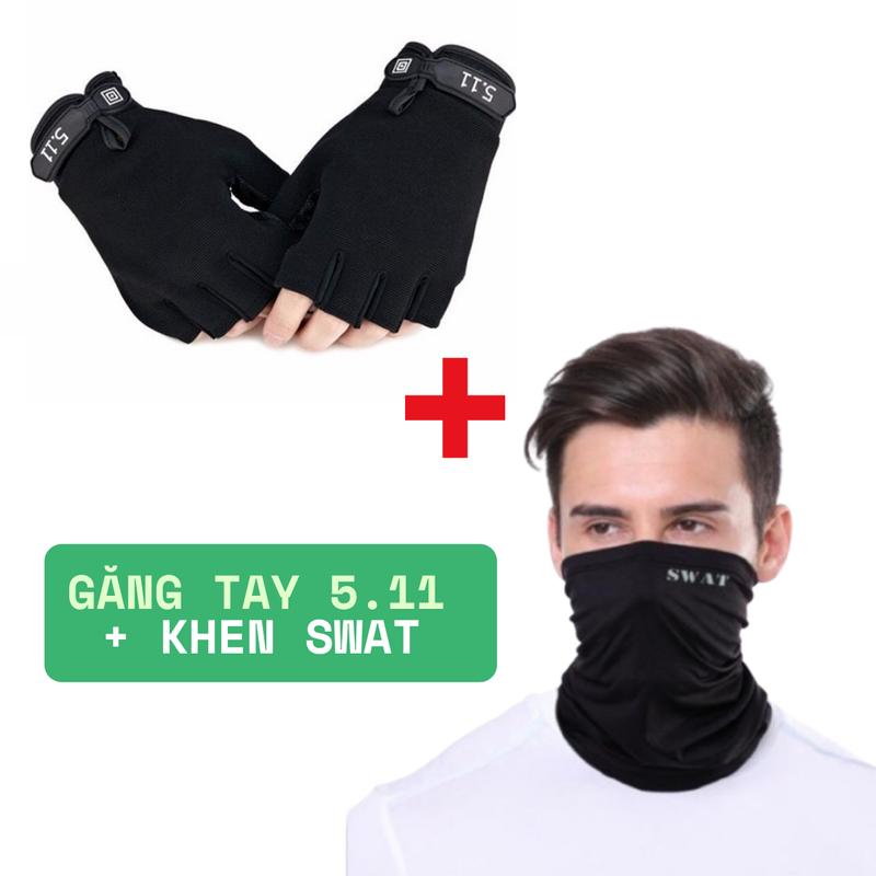 Compo Găng Tay Cụt Ngón 5.11 Thoáng Khí, Khăn Ninja, Khăn Swat, Thích Hợp Đi Phượt, Tập Gym, Thể Thao – Thấm Hút Mồ Hôi, Dành Cho Nam Nữ