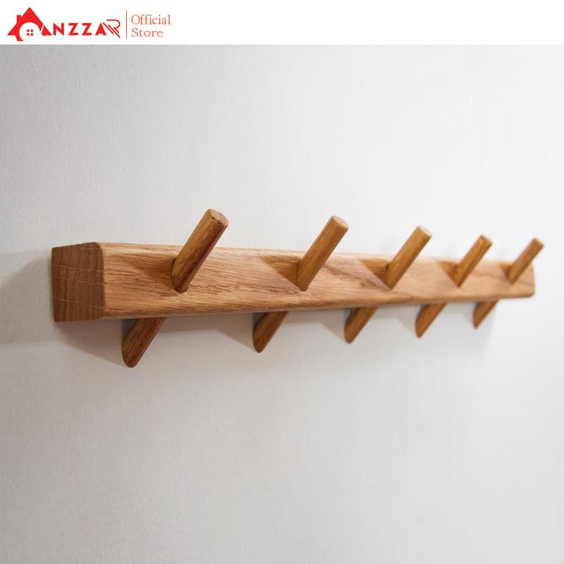  Móc Treo Quần Áo Gắn Tường - Móc Gỗ Treo Quần Áo Anzzar Sơn Phủ Bóng- Móc Treo Tường 100% Gỗ Tự Nhiên-M01 