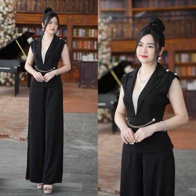 960 Set Lụa Cánh Tiên Dây Xích Phối Cùng From Quần Ống Suông Lưng Bảng Thun Bi Store