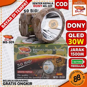 Senter kepala Cas DONY MS 309 SOBIG 30 WATT 30W 30 W QLED LED T6 MURAH SUPER TERANG MURAH Sintar Dony Kepala SUPER TERANG ORIGINAL 309 MS-309 BERBURU GUNUNG MANCING ANTI AIR CAHAYA PUTIH CAHAYA KUNING LED CAS ULANG RECHARGEABLE CHARGE 7800mAH DOWNY
