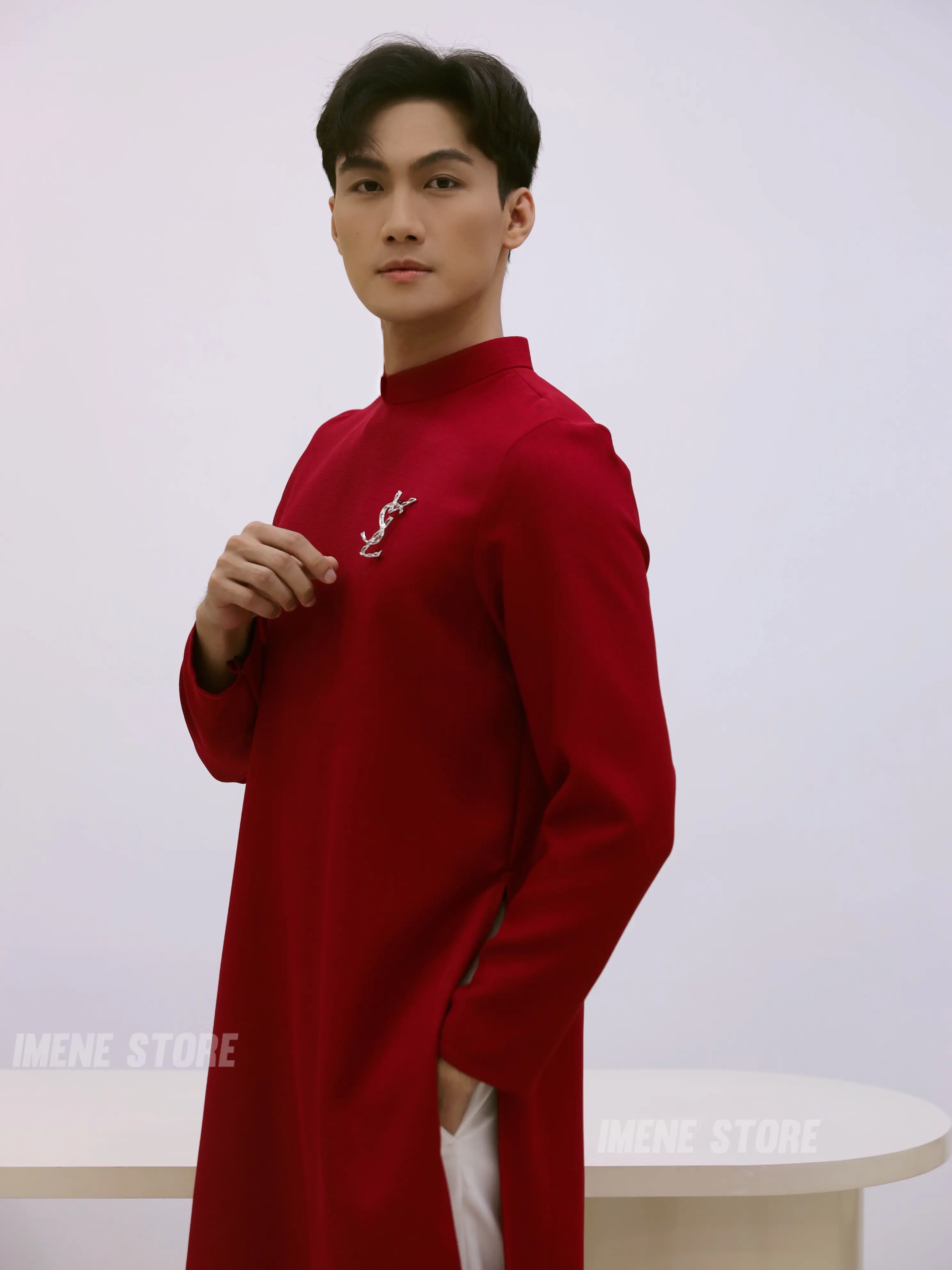 ÁO DÀI COTTON DỆT IMENE MÀU ĐỎ MAY DO THIET KE