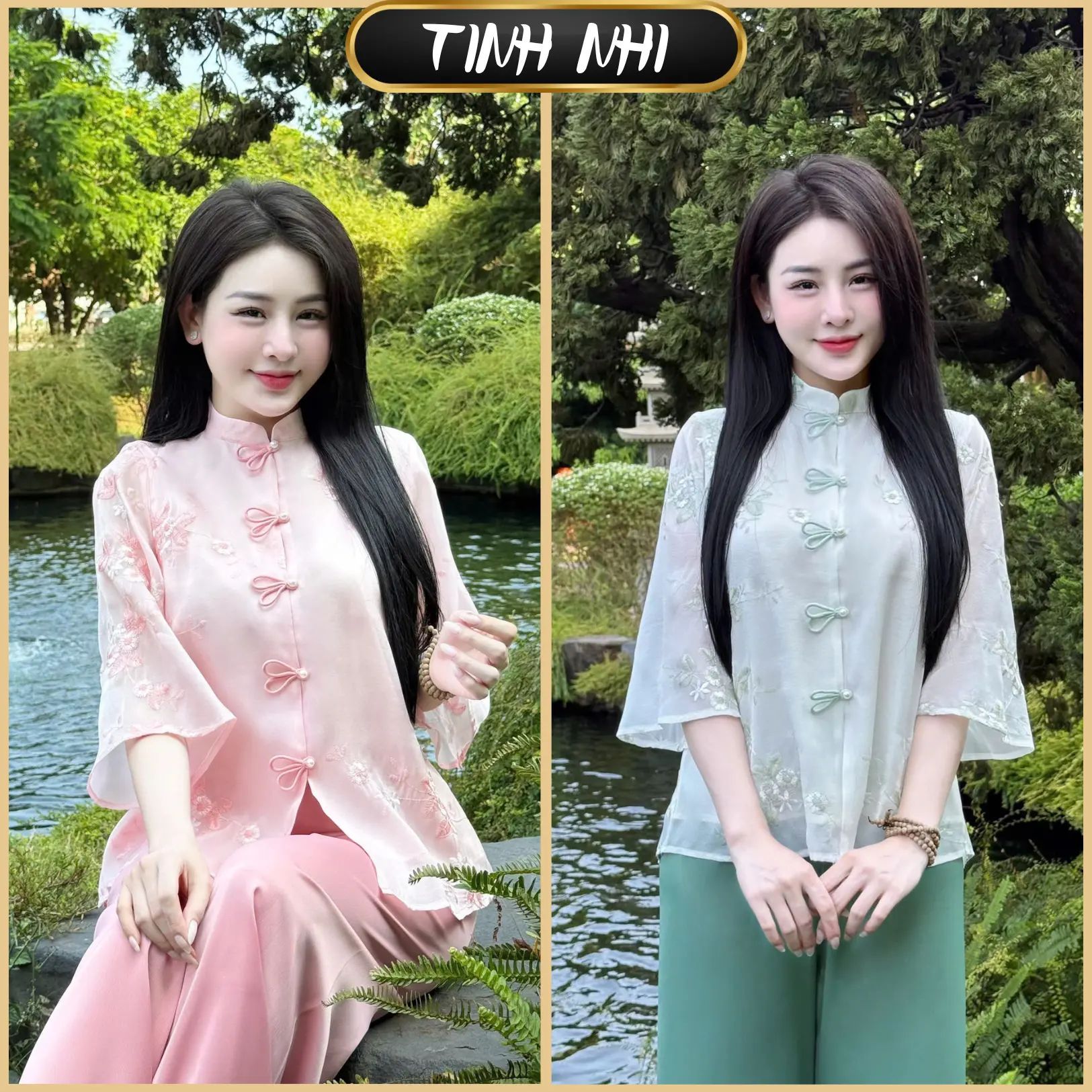 TINH NHI đồ lam cho nữ tơ hoa đào phối cúc nơ ngọc tiểu thư sang trọng trẻ trung PP305