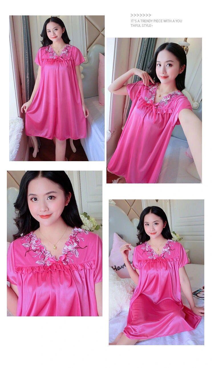 Product Introduction of Đồ Ngủ Nữ Mùa Hè, Ngoại Cỡ, Vải Lụa Lạnh Váy Ngủ, Thích Hợp Cho Cô Gái Đầy Đặn, Gợi Cảm Và Rộng Rãi, Váy Ngủ Ngắn Tay, Áo Mặc Bên Ngoài Tích Hợp, Đồ Mặc Nhà 7