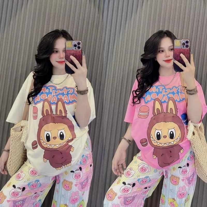 Cartoon Cats Print Crew Neck T Shirt Casual Long Sleeve Top - New
